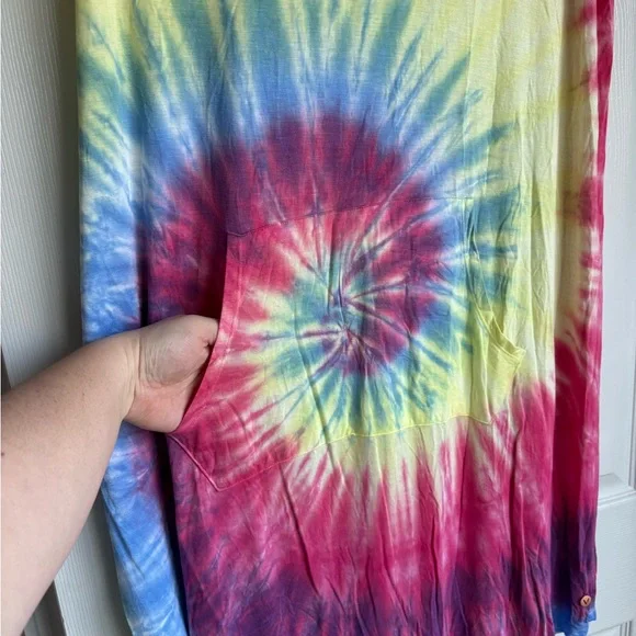 Livi Active Tie-Dye Sleeveless Crisscross Back Mini Dress - Pink, Yellow, Blue - Picture 2 of 5